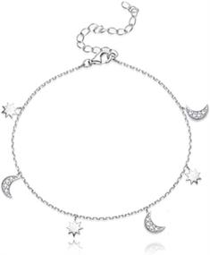 img 4 attached to Блестящий браслет на ногу со звездой и луной: 925 стерлинговое серебро, украшенное кубическим цирконием, регулируемое браслетом с подвеской для женщин и девочек - отличный аксессуар для пляжа