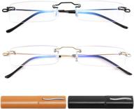 👓 wanwan rimless reading glasses: stylish anti-blue light readers for men and women with lightweight case logo