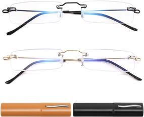 img 4 attached to 👓 WANWAN Rimless Reading Glasses: Stylish Anti-Blue Light Readers for Men and Women with Lightweight Case