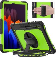 📱 timecity case for samsung galaxy tab s7 plus/s7+ 12.4&#39;&#39; 2020 model sm-t970/t975/t976 with screen protector, swivel kickstand, hand strap & shoulder strap - green pc+silicone case логотип