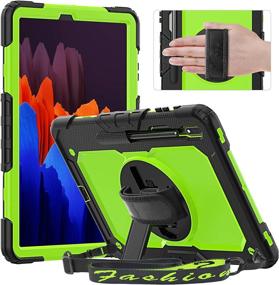 img 4 attached to 📱 Timecity Case for Samsung Galaxy Tab S7 Plus/S7+ 12.4&#39;&#39; 2020 Model SM-T970/T975/T976 with Screen Protector, Swivel Kickstand, Hand Strap & Shoulder Strap - Green PC+Silicone Case