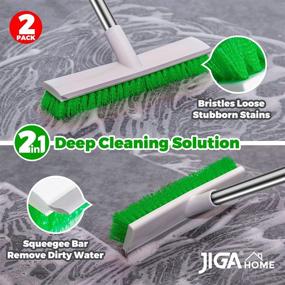 img 3 attached to 🧹 JIGA 2 Pack Floor Scrub Brush with Long Handle - Stiff Bristle Brush Scrubber for Cleaning Deck, Bathroom, Tub, Tile, Grout, Kitchen, Pool, Patio, Garages - Green