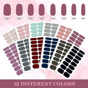 img 1 attached to 💅 Colorful Self-Adhesive Nail Polish Strips: 12 Sheets, 192 Pieces, Waterproof, Various Colors – Perfect for Women and Girls