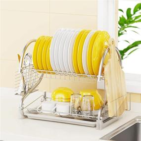 img 3 attached to 🧼 Reliable 2 Tier Dish Drying Rack with Drainboard Set and Utensil Holder - iSPECLE