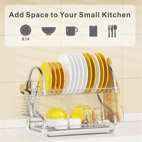 img 1 attached to 🧼 Reliable 2 Tier Dish Drying Rack with Drainboard Set and Utensil Holder - iSPECLE