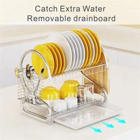 img 2 attached to 🧼 Reliable 2 Tier Dish Drying Rack with Drainboard Set and Utensil Holder - iSPECLE