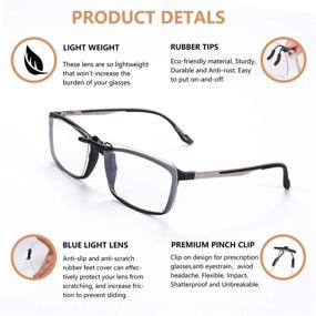 img 1 attached to 👓 Over Prescription Glasses Blue Light Blocking Clip On Glasses for Women and Men - Frameless Lens, Filters UV, Reduces Eyestrain & Headaches, Perfect for Computer Gaming - Transparent