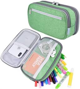 img 4 attached to Pencil Case Big Capacity Pen Case Pencil Bag Pouch Pen Pencil Marker Holder Makeup Bag Stationery Desk Organizer With Zipper Large Storage For Boys Girls College School And Office Supplies (Green)