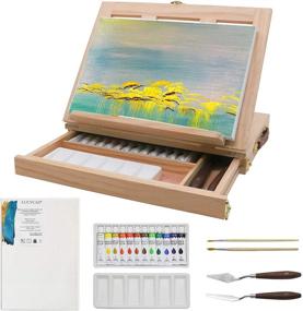 img 4 attached to 🎨 LUCYCAZ Tabletop Easel Set - Painting Kits for Kids and Adults, Wooden Art Easel for Painting Canvases with 12 Vibrant Colors Acrylic Paints, 2 Brushes, Plastic Palette, and Palette Knives