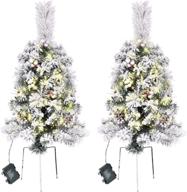 🎄 phreewill 2 pack pre-lit christmas pathway trees: 30 in artificial urn filler with 60 led lights - battery operated for driveway, corridor, yard, and garden (style3) logo