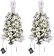 🎄 phreewill 2 pack pre-lit christmas pathway trees: 30 in artificial urn filler with 60 led lights - battery operated for driveway, corridor, yard, and garden (style3) логотип