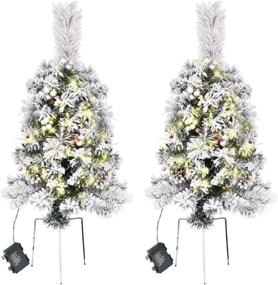 img 4 attached to 🎄 PHREEWILL 2 Pack Pre-Lit Christmas Pathway Trees: 30 in Artificial Urn Filler with 60 LED Lights - Battery Operated for Driveway, Corridor, Yard, and Garden (style3)