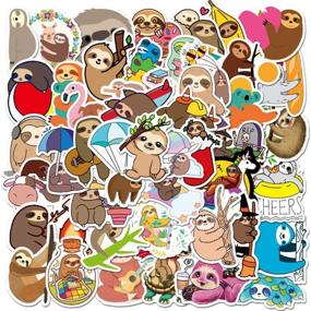 img 4 attached to 🦥 Cute Cartoon Sloth Stickers Set - 50 Pack Kids Friendly Decals for Water Bottle Laptop Cellphone Bicycle Car Bumper Luggage +