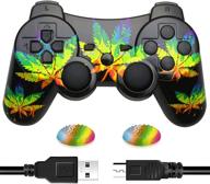 ps3 wireless controller - stylish gamepad remote compatible with playstation 3 + charging cable and thumbstick caps logo