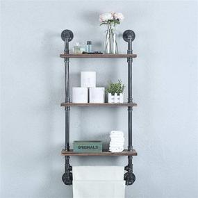 img 2 attached to Weven Rustic Industrial Pipe Wall Mounted Bathroom Shelves with 3 Tiers - Metal Floating Shelf Towel Holder & Rack Including 2 Towel Bars - Over Toilet Wall Shelf - 19.7in - Farmhouse Wall Decor