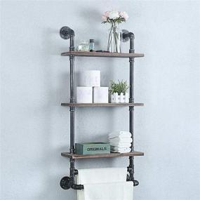 img 4 attached to Weven Rustic Industrial Pipe Wall Mounted Bathroom Shelves with 3 Tiers - Metal Floating Shelf Towel Holder & Rack Including 2 Towel Bars - Over Toilet Wall Shelf - 19.7in - Farmhouse Wall Decor