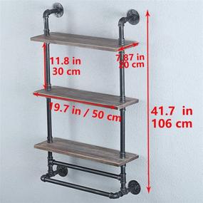 img 3 attached to Weven Rustic Industrial Pipe Wall Mounted Bathroom Shelves with 3 Tiers - Metal Floating Shelf Towel Holder & Rack Including 2 Towel Bars - Over Toilet Wall Shelf - 19.7in - Farmhouse Wall Decor