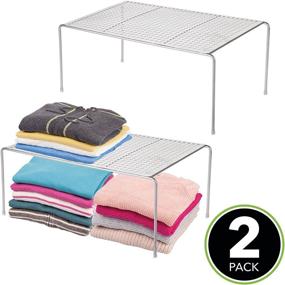 img 3 attached to 👖 mDesign Silver Metal Closet Shelving Shelf Storage Organizer - 2 Pack for Clothes, Shoes, Jeans - Concerto Collection