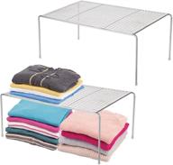 👖 mdesign silver metal closet shelving shelf storage organizer - 2 pack for clothes, shoes, jeans - concerto collection logo