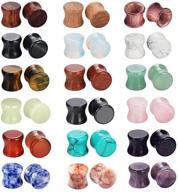 🧱 longbeauty wood and mixed stone plugs set - 18 pairs/36 pcs double flared saddle gauges tunnels expander piercing kit logo