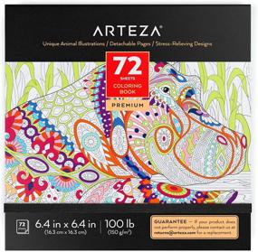 img 4 attached to 🐾 Arteza Adult Coloring Book - Animal Designs, 6.4 x 6.4 Inches, 72 Detachable Pages, Gray Outlines, 100 lb Paper, Art Supplies for Anxiety, Stress Relief, and Relaxing