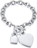 🔒 vnox personalized initial name stainless steel bracelet necklace set - trendy cable chain design with padlock heart charm and toggle clasp closure logo