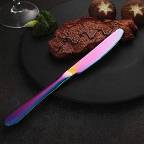 img 2 attached to 🌈 20-Piece Rainbow Flatware Set, Stainless Steel Colorful Utensils, Service for 4, Knife/Fork/Spoon, Reusable, Mirror Polished, Dishwasher Safe