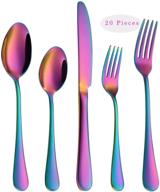 🌈 20-piece rainbow flatware set, stainless steel colorful utensils, service for 4, knife/fork/spoon, reusable, mirror polished, dishwasher safe logo