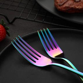 img 1 attached to 🌈 20-Piece Rainbow Flatware Set, Stainless Steel Colorful Utensils, Service for 4, Knife/Fork/Spoon, Reusable, Mirror Polished, Dishwasher Safe