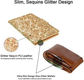 img 2 attached to ClarksZone Flip Card Holder for Phone Back - Sequins PU Wallet Case [3M Adhesive] Slim Credit Card ID Slot for Android/iOS (Gold Glitter, 1-Pack)