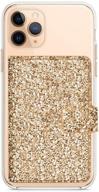 clarkszone flip card holder for phone back - sequins pu wallet case [3m adhesive] slim credit card id slot for android/ios (gold glitter, 1-pack) logo