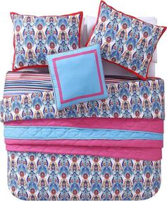 img 3 attached to VCNY Home Cottage Cove Olivia Damask Comforter Set - Reversible King Size Purple Bedding Collection