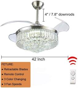 img 2 attached to 🌟 BDenise 42 Inch Crystal Chandelier Ceiling Fan: Modern Silent retractable blades fans with remote control, ideal for Dining/Living Room