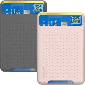 img 4 attached to 📱 RFID Phone Card Holder - Stick-on Adhesive Back Wallet Case for All Smartphones (Pink/Grey)