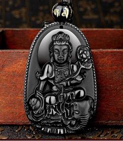 img 2 attached to 🧘 Bodhisattva Amulet Talisman Pendant Necklace in Obsidian Gemstone - Bella Jade Buddha