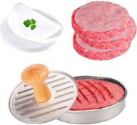 🍔 mepple burger press: non-stick patty maker for perfect bbq burgers, stainless steel with wood handle - includes 100 patty papers, ideal for meat & veggie cooking, bbq grilling accessories and kitchen tool, 5” dia logo