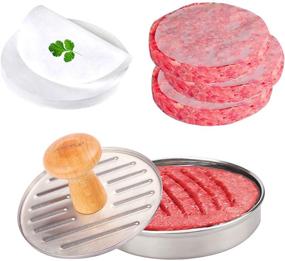 img 4 attached to 🍔 Mepple Burger Press: Non-Stick Patty Maker for Perfect BBQ Burgers, Stainless Steel with Wood Handle - Includes 100 Patty Papers, Ideal for Meat & Veggie Cooking, BBQ Grilling Accessories and Kitchen Tool, 5” Dia