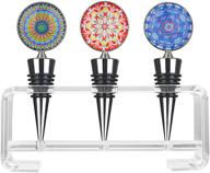 🍾 decorative wine bottle stoppers for gifts - set of 3 pretty stoppers with holder: ideal reusable wine saver for bar, holiday, party, wedding logo