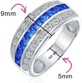 img 1 attached to 💍 Exquisite Art Deco Princess Cut CZ Dome Wedding Band Ring, Sterling Silver Comfort Fit, 3 Row Wide Statement Design, Pink Blue Clear CZ, Half Eternity Channel Set, AAA Cubic Zirconia, 8MM