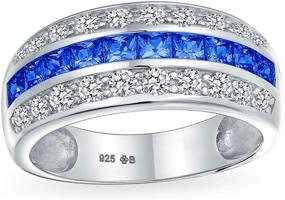 img 3 attached to 💍 Exquisite Art Deco Princess Cut CZ Dome Wedding Band Ring, Sterling Silver Comfort Fit, 3 Row Wide Statement Design, Pink Blue Clear CZ, Half Eternity Channel Set, AAA Cubic Zirconia, 8MM