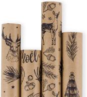 ruspepa christmas wrapping paper - brown kraft paper with black christmas print - 4 rolls, 30 inches x 10 feet each logo