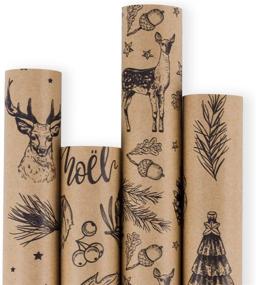 img 4 attached to RUSPEPA Christmas Wrapping Paper - Brown Kraft Paper with Black Christmas Print - 4 Rolls, 30 Inches X 10 Feet Each