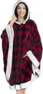 🧥 pavilia angel wrap hooded blanket: plush sherpa fleece poncho blanket with pockets in checker red - cozy gifts for women logo