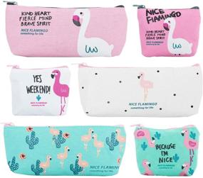 img 4 attached to Birds Canvas Pencil Case Set: 6-Piece Makeup Bag & Cosmetic Organizer by SUBANG