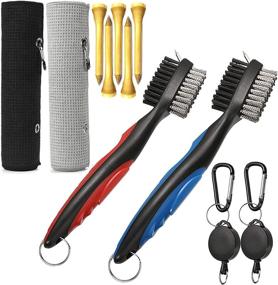 img 4 attached to 🏌️ HOOMBOOM Golf Accessories Set: 2-Pack Golf Towel, Club Brush, Groove Cleaner, Retractable Zip-line & Carabiner Cleaning Tools