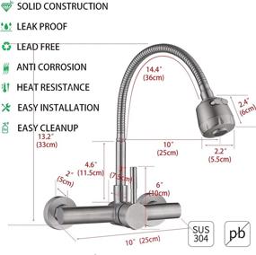 img 1 attached to 💦 FFLWUEUE Wall Mount Kitchen Faucet 8 Inch Center with Dual Function Flexible Sprayer: Brushed Nickel Stainless Steel Sink Mixer Tap