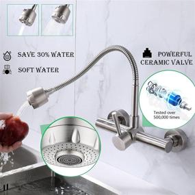 img 2 attached to 💦 FFLWUEUE Wall Mount Kitchen Faucet 8 Inch Center with Dual Function Flexible Sprayer: Brushed Nickel Stainless Steel Sink Mixer Tap