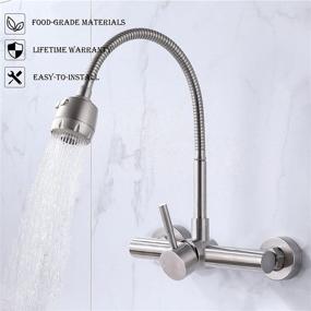 img 3 attached to 💦 FFLWUEUE Wall Mount Kitchen Faucet 8 Inch Center with Dual Function Flexible Sprayer: Brushed Nickel Stainless Steel Sink Mixer Tap