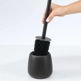 img 1 attached to 🚽 mDesign Black Compact Toilet Bowl Brush and Holder - Sturdy, Deep Cleaning for Bathroom Storage