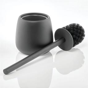 img 2 attached to 🚽 mDesign Black Compact Toilet Bowl Brush and Holder - Sturdy, Deep Cleaning for Bathroom Storage